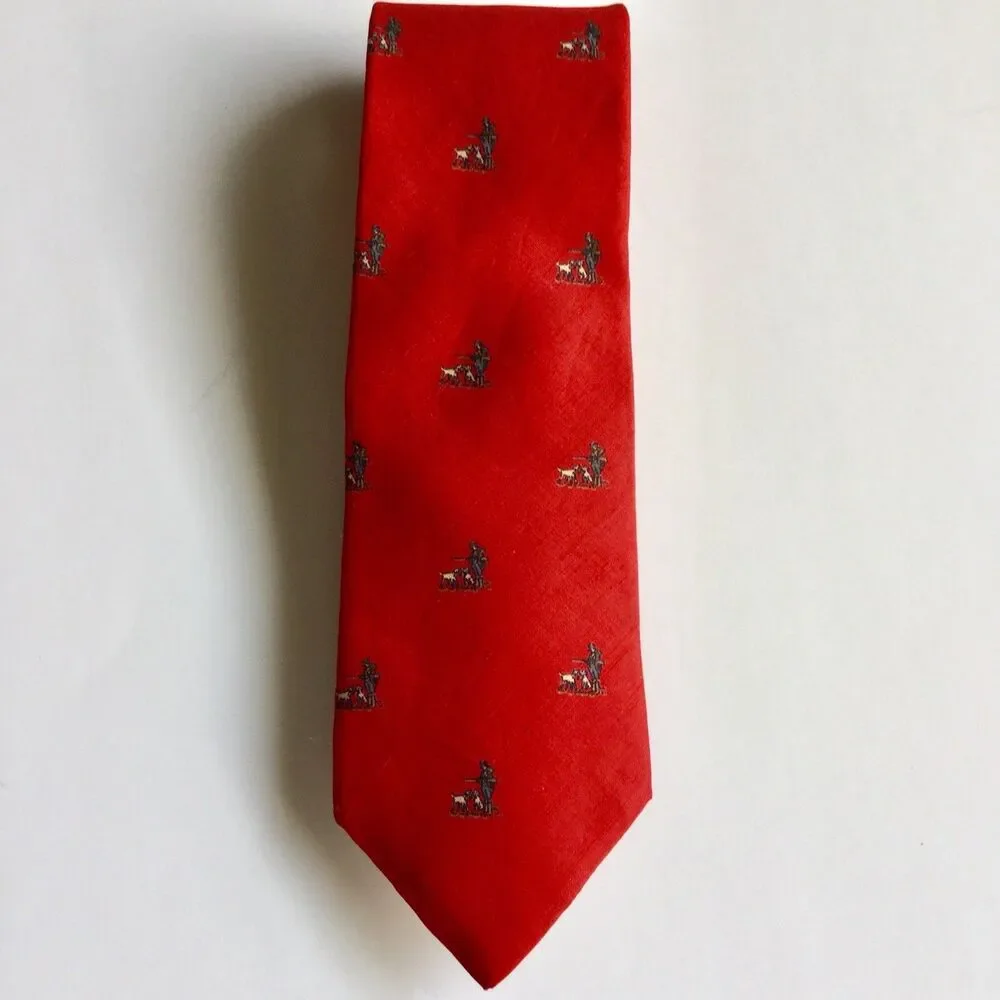 Philippe Perrier Red Hunting Novelty Neck Tie Print All Silk Mens Vintage
